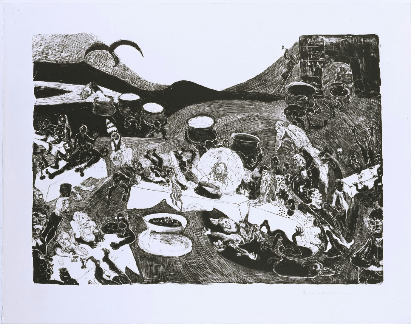 Friedrich Dürrenmatt, Les Noces de Cana, 1989, lithographie, 72 x 92 cm © Centre Dürrenmatt Neuchâtel/Confédération suisse