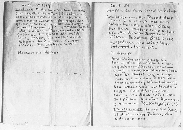 1959. Erste Notizen zur Gangstergeschichte, aus der später Durcheinandertal wird.