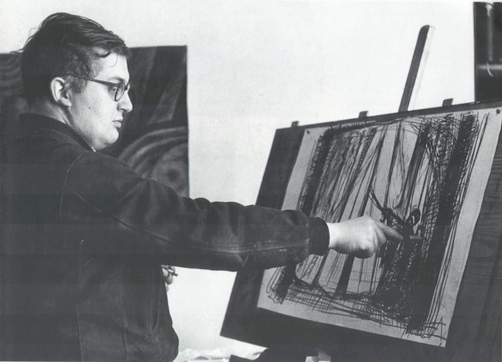 Friedrich Dürrenmatt beim Zeichnen, 1948 Foto: Rolf Jeck