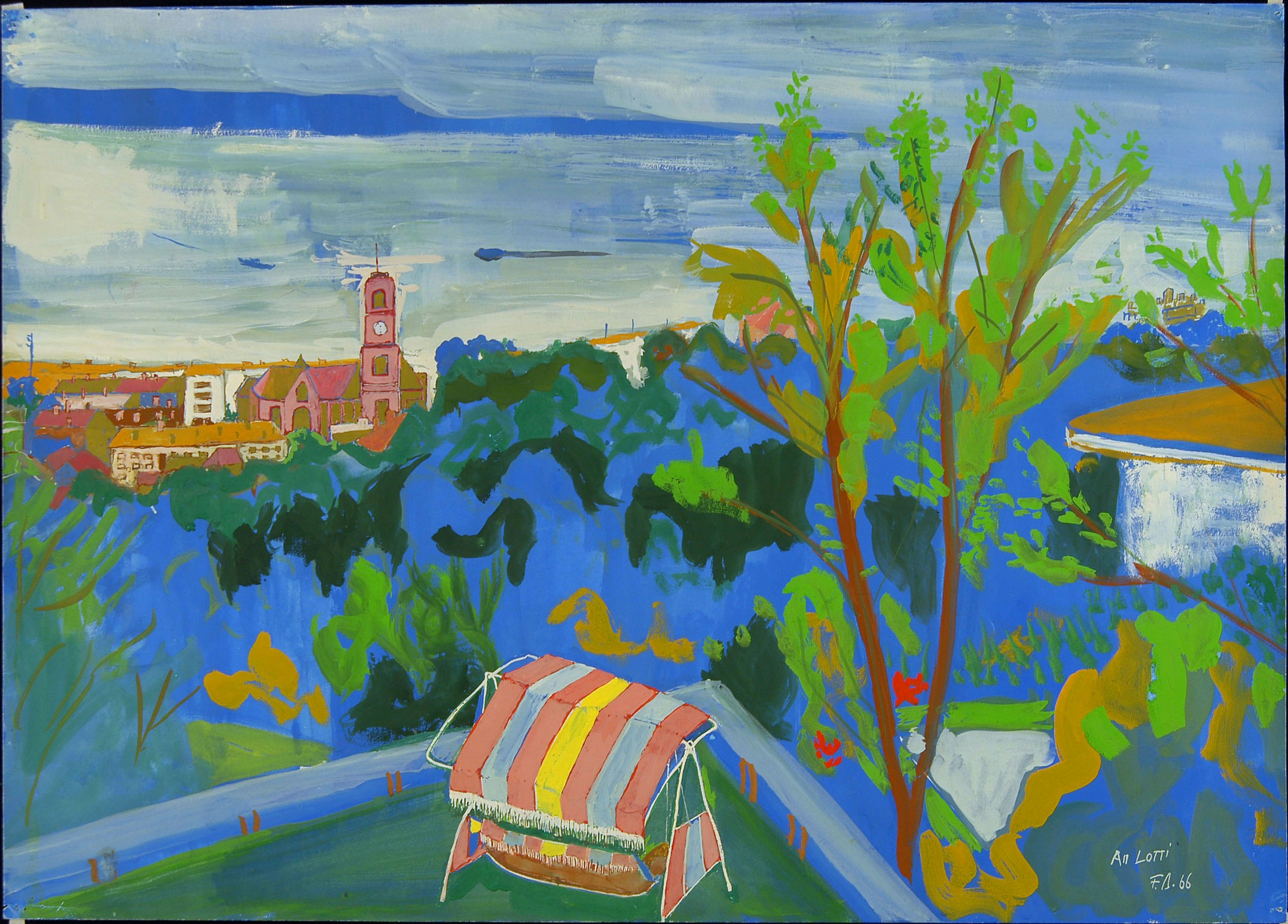 Friedrich Dürrenmatt, [Vue de Neuchâtel], 1966, gouache, CDN.