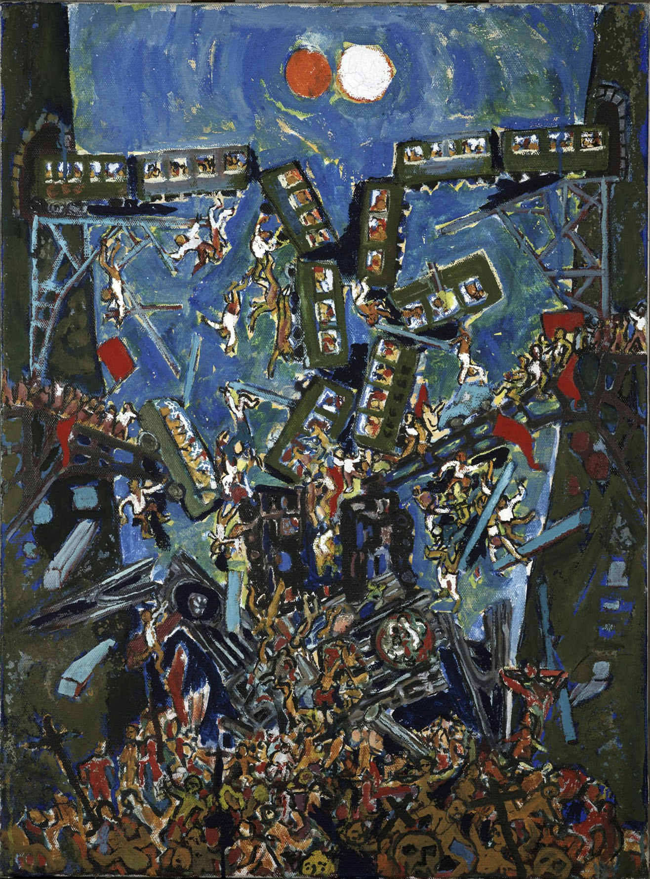 Friedrich Dürrenmatt, La Catastrophe, 1966, huile et gouache sur toile, 81.5 x 60.2 cm, collection Centre Dürrenmatt Neuchâtel, © CDN/Confédération suisse